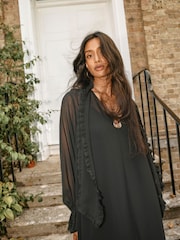 Monsoon Black Aurelia Long Sleeve Ruffle Midi Dress - Image 2 of 8