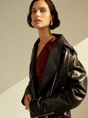 Monsoon Black Paloma Faux Leather Biker Jacket - Image 3 of 8