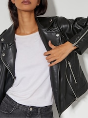 Monsoon Black Paloma Faux Leather Biker Jacket - Image 6 of 8