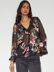 Monsoon Black Ariella Floral Devore Blouse - Image 1 of 4