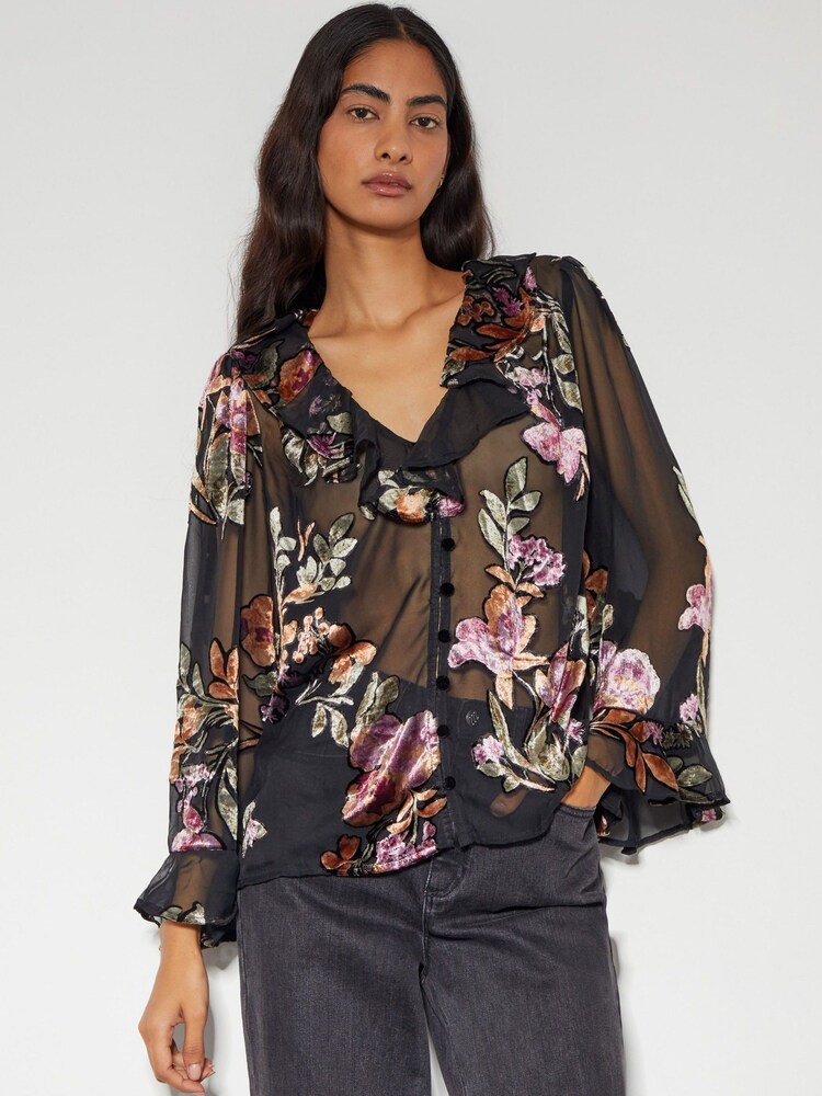 Monsoon Black Ariella Floral Devore Blouse - Image 1 of 4