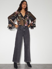 Monsoon Black Ariella Floral Devore Blouse - Image 2 of 4