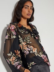 Monsoon Black Ariella Floral Devore Blouse - Image 3 of 4
