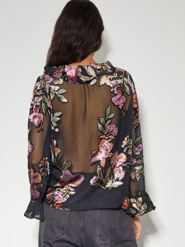 Monsoon Black Ariella Floral Devore Blouse - Image 4 of 4