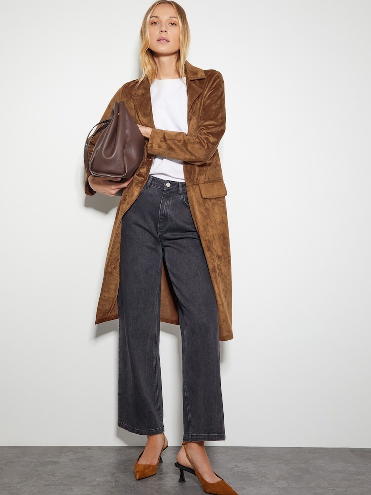 Monsoon Brown Tove Suedette Trench Coat - Image 2 of 4 Monsoon Brown Tove Suedette Trench Coat - Image 2 of 4