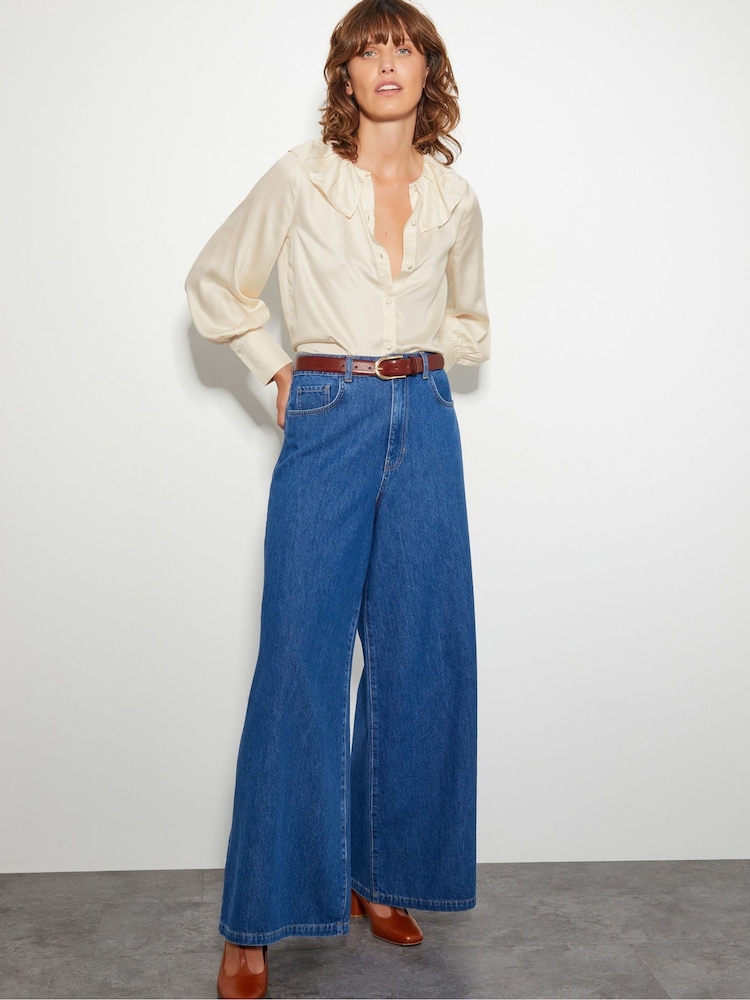 Monsoon Natural Daisy Frill Collar Satin Blouse - Image 2 of 4