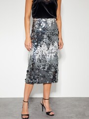 Monsoon Silver Sia Sequin Midi Skirt - Image 2 of 5