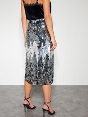 Monsoon Silver Sia Sequin Midi Skirt - Image 4 of 5