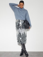 Monsoon Silver Sia Sequin Midi Skirt - Image 5 of 5
