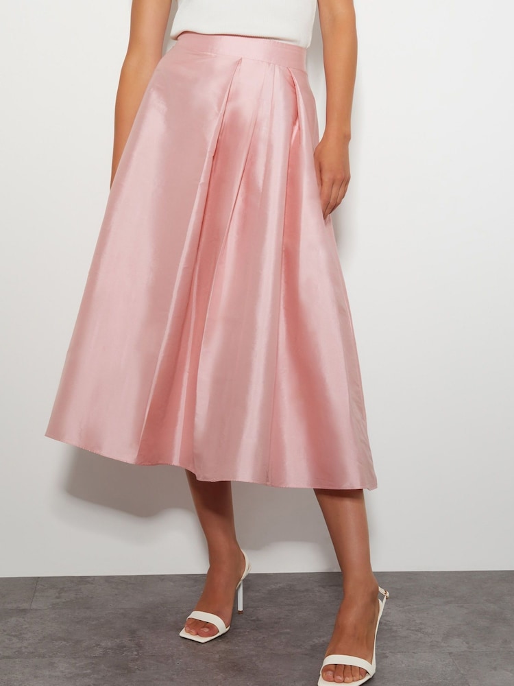 Monsoon Pink Tanya Taffeta Pleated Midi Skirt - Image 2 of 5
