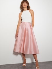 Monsoon Pink Tanya Taffeta Pleated Midi Skirt - Image 5 of 5