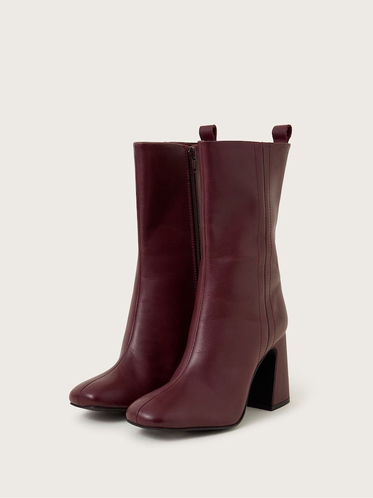 Monsoon Red Orla Leather Heeled Boots - Image 3 of 4