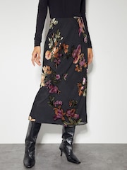 Monsoon Black Ariella Floral Devore Midi Skirt - Image 2 of 4