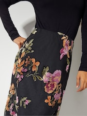 Monsoon Black Ariella Floral Devore Midi Skirt - Image 3 of 4