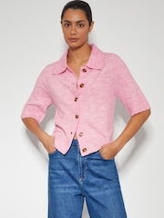 Monsoon Pink Cindy Short Sleeve Collar Cardigan - Image 1 of 5