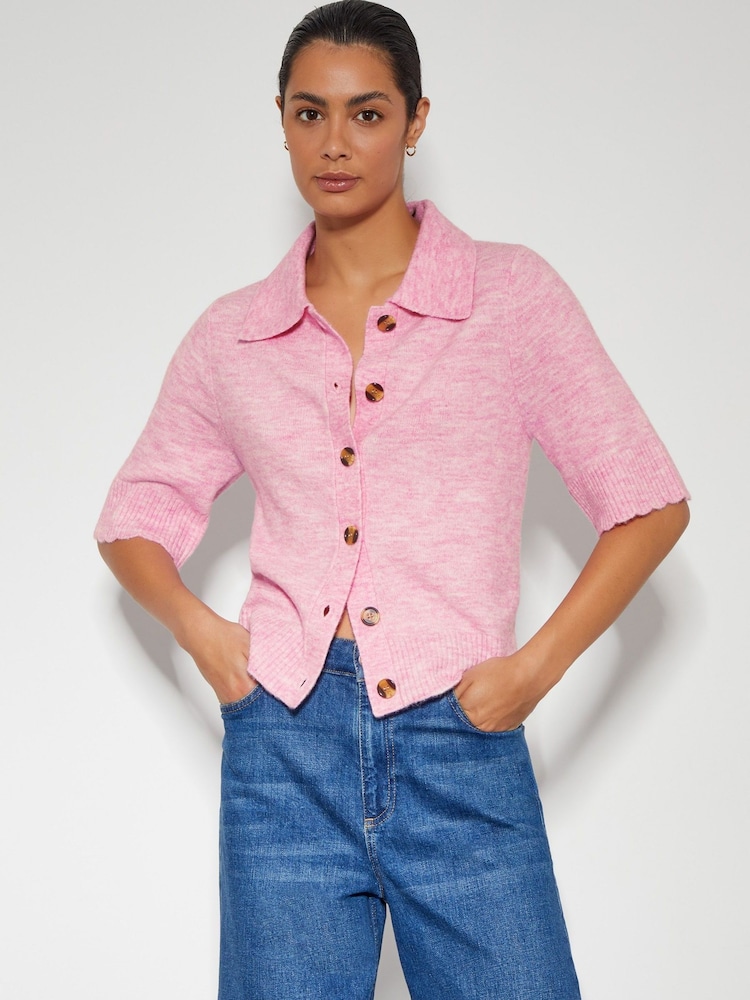 Monsoon Pink Cindy Short Sleeve Collar Cardigan - Image 1 of 5