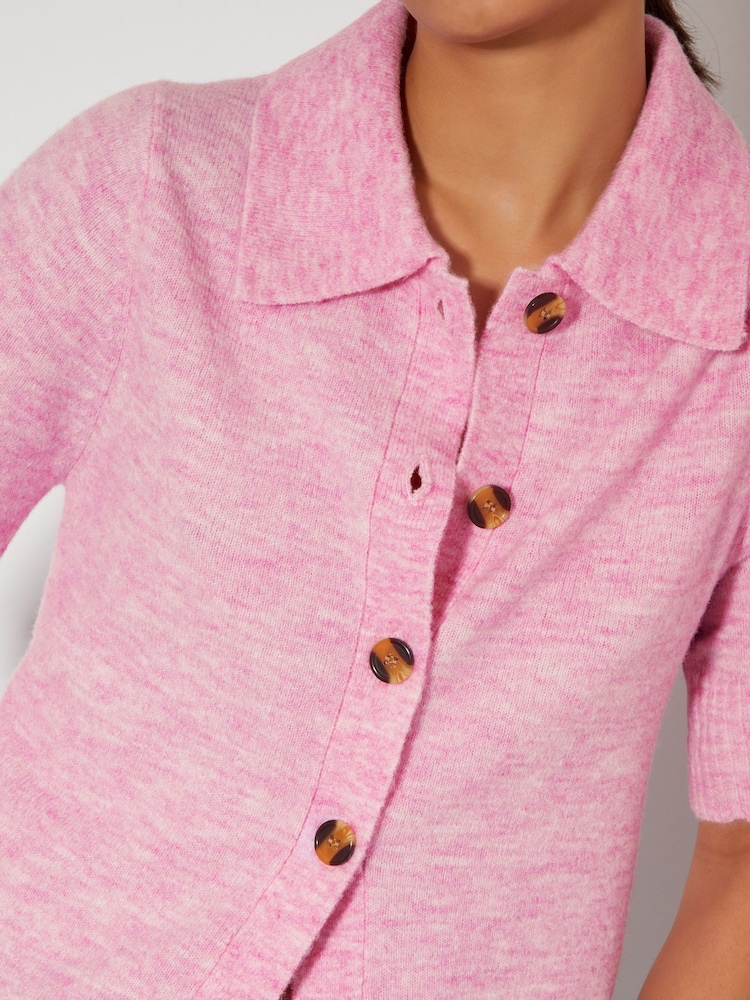 Monsoon Pink Cindy Short Sleeve Collar Cardigan - Image 5 of 5