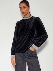 Monsoon Black Tate Bead Trim Velvet Top - Image 1 of 3