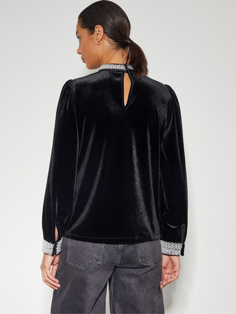 Monsoon Black Tate Bead Trim Velvet Top - Image 3 of 3