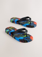 Black Multi Splat Print Flip Flops - Image 1 of 5