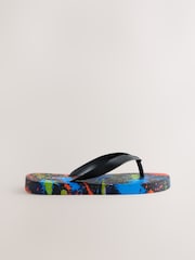 Black Multi Splat Print Flip Flops - Image 2 of 5