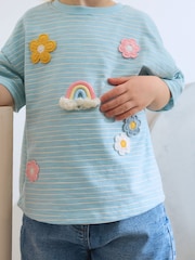 Blue Crochet Rainbow Flowers Short Sleeve T-Shirt (3mths-7yrs) - Image 1 of 7