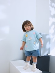Blue Crochet Rainbow Flowers Short Sleeve T-Shirt (3mths-7yrs) - Image 2 of 7