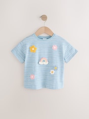 Blue Crochet Rainbow Flowers Short Sleeve T-Shirt (3mths-7yrs) - Image 4 of 7