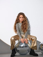 ONLY KIDS Knitted Glitter Long Grey/Metallic Sleeve Top - Image 1 of 3
