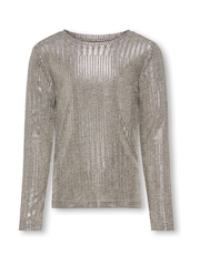 ONLY KIDS Knitted Glitter Long Grey/Metallic Sleeve Top - Image 2 of 3