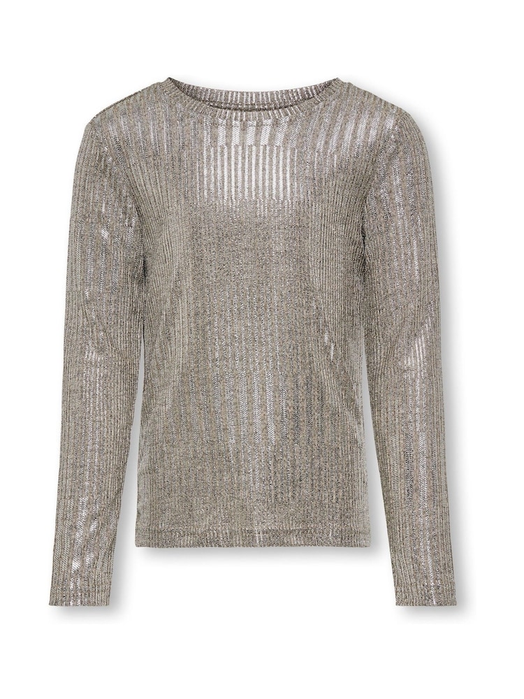 ONLY KIDS Knitted Glitter Long Grey/Metallic Sleeve Top - Image 2 of 3