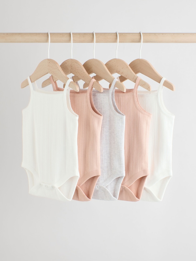 Pink mit Pointelle-Muster - Baby-Trägerbodys aus 100 % Baumwolle im 5er-Pack - Bild 1 von 13 Pink mit Pointelle-Muster - Baby-Trägerbodys aus 100 % Baumwolle im 5er-Pack - Bild 1 von 13