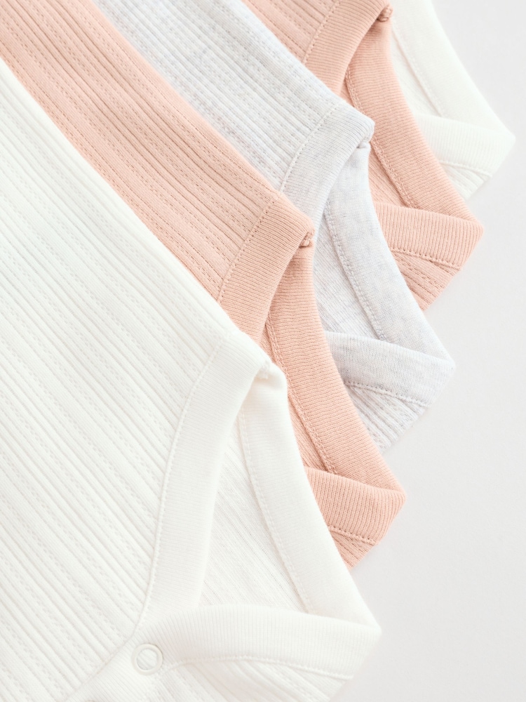 Pink pointelle Baby Strappy 100% Cotton Vest Bodysuits 5 Pack - Image 10 of 13
