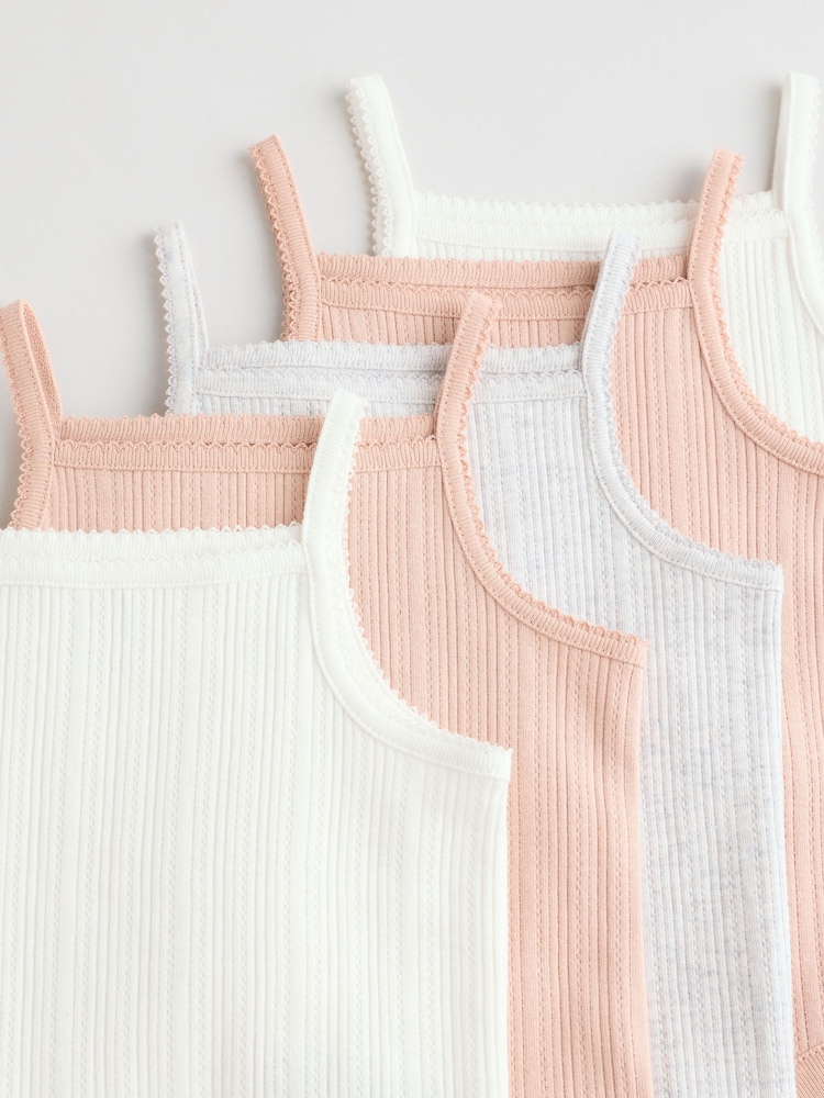 Pink pointelle Baby Strappy 100% Cotton Vest Bodysuits 5 Pack - Image 12 of 13