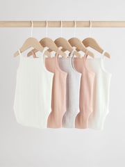 Pink pointelle Baby Strappy 100% Cotton Vest Bodysuits 5 Pack - Image 2 of 13