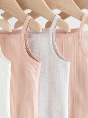 Pink pointelle Baby Strappy 100% Cotton Vest Bodysuits 5 Pack - Image 3 of 13