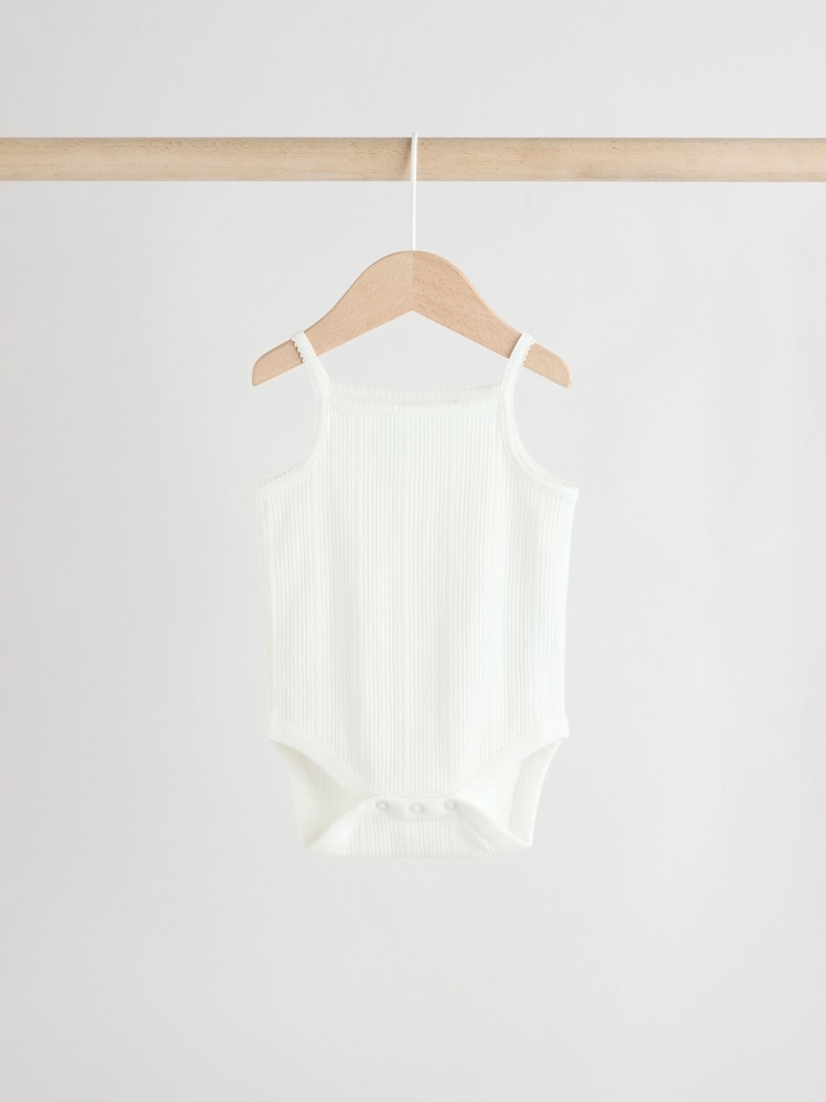 Pink pointelle Baby Strappy 100% Cotton Vest Bodysuits 5 Pack - Image 4 of 13