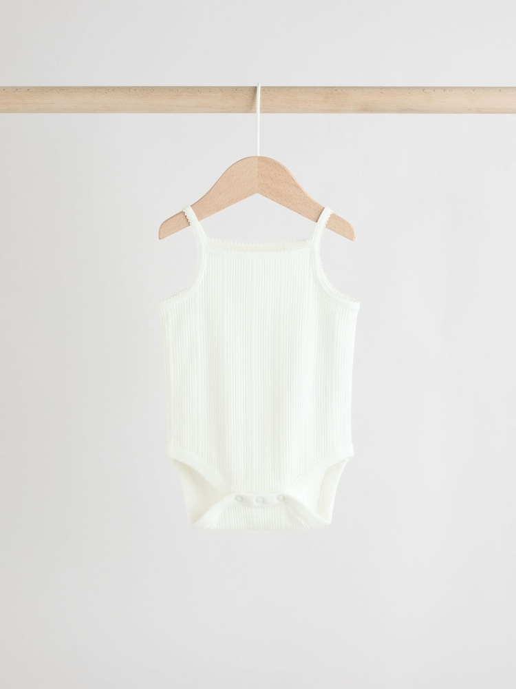 Pink pointelle Baby Strappy 100% Cotton Vest Bodysuits 5 Pack - Image 5 of 13