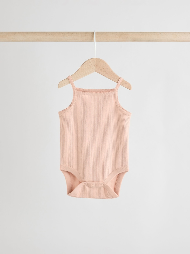 Pink pointelle Baby Strappy 100% Cotton Vest Bodysuits 5 Pack - Image 6 of 13