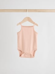 Pink pointelle Baby Strappy 100% Cotton Vest Bodysuits 5 Pack - Image 9 of 13
