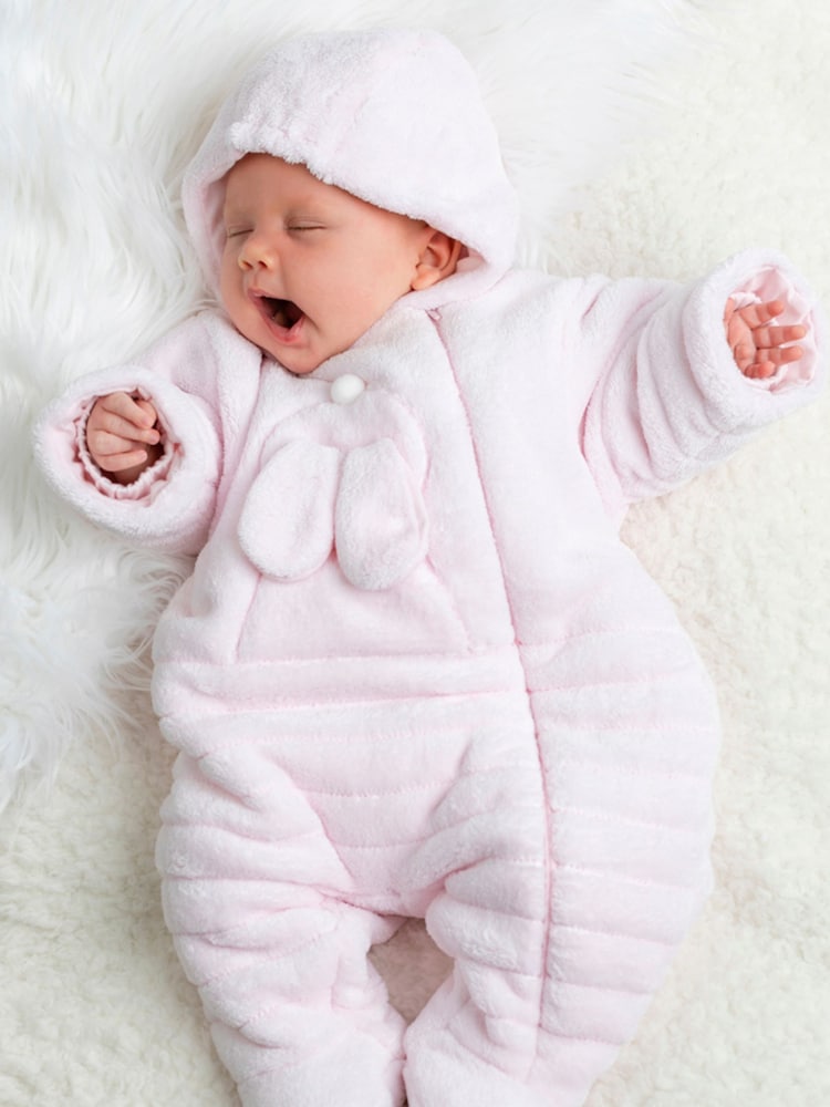 Emile Et Rose Pink Deep Pile Fleece Pramsuit With 3D Bunny - Image 1 of 5 Emile Et Rose Pink Deep Pile Fleece Pramsuit With 3D Bunny - Image 1 of 5