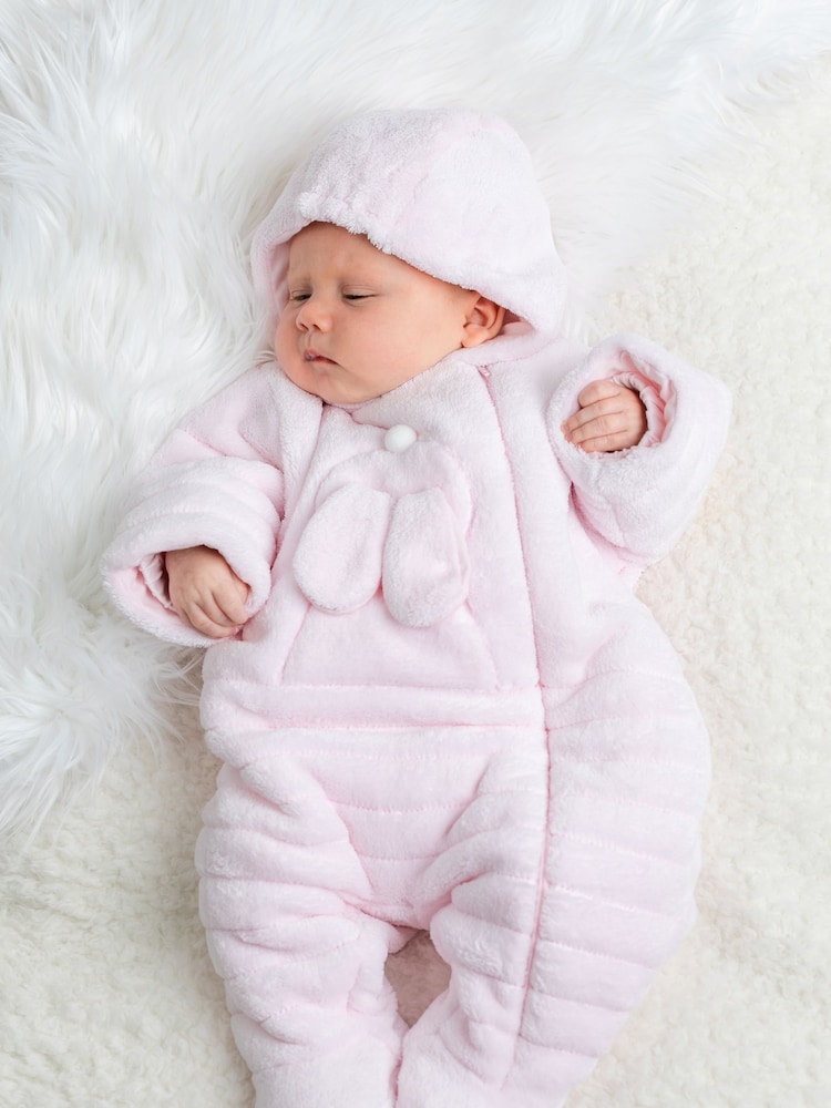 Emile Et Rose Pink Deep Pile Fleece Pramsuit With 3D Bunny - Image 2 of 5 Emile Et Rose Pink Deep Pile Fleece Pramsuit With 3D Bunny - Image 2 of 5
