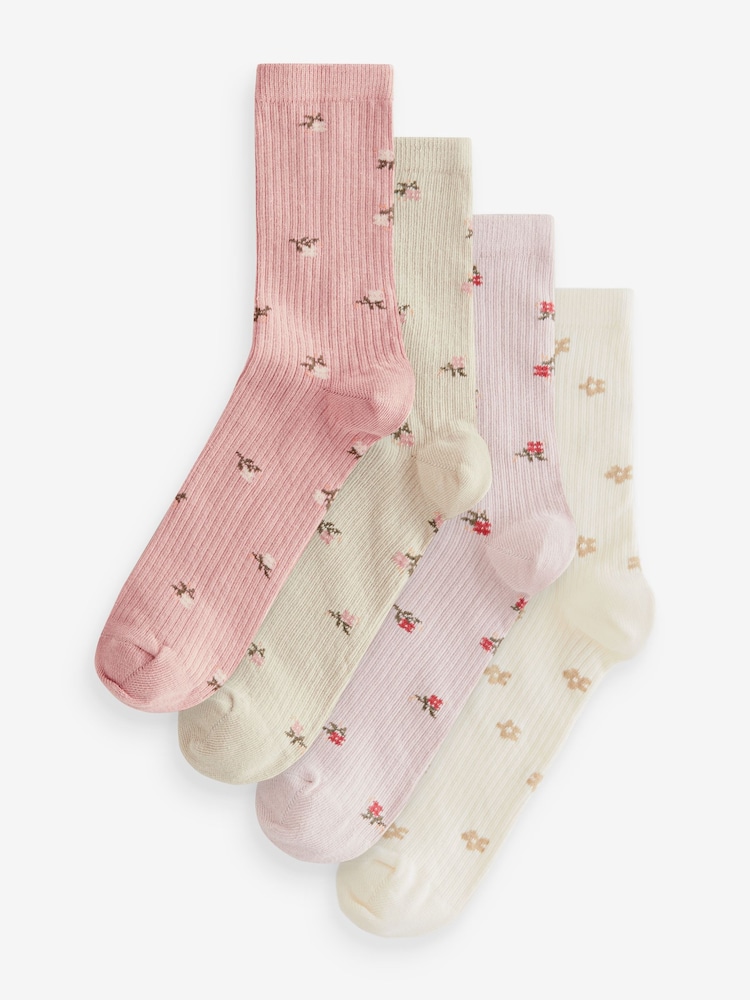 Pink Ditsy Floral RIbbed Ankle Socks 4 Pack - Image 1 of 7