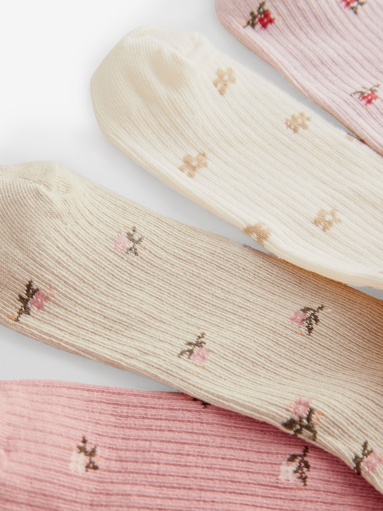 Pink Ditsy Floral RIbbed Ankle Socks 4 Pack - Image 7 of 7