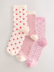 Pink/Ecru Textured Heart Ankle Socks 3 Pack - Image 1 of 4