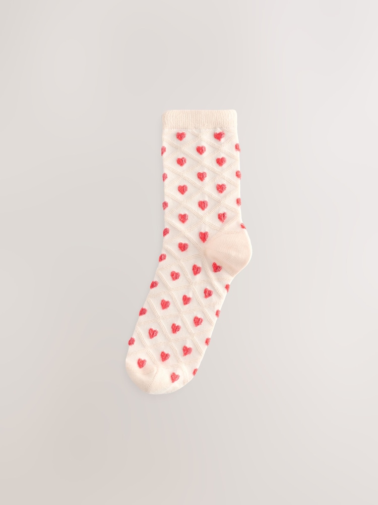 Pink/Ecru Textured Heart Ankle Socks 3 Pack - Image 2 of 4