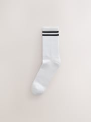 White/Black Stripe Cushion Sole Ribbed Sport Ankle Socks 3 Pack With Arch Support - Image 2 of 3