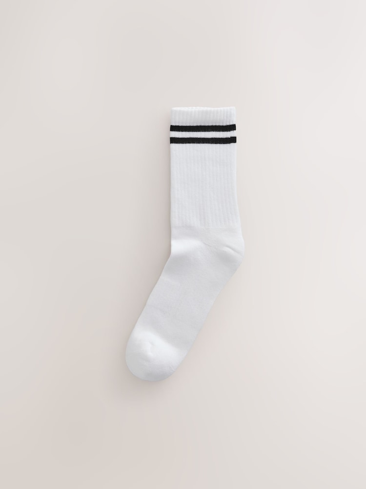 White/Black Stripe Cushion Sole Ribbed Sport Ankle Socks 3 Pack With Arch Support - Image 2 of 3