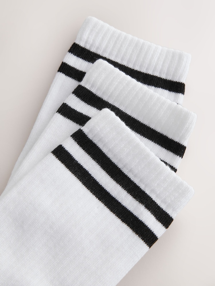 White/Black Stripe Cushion Sole Ribbed Sport Ankle Socks 3 Pack With Arch Support - Image 3 of 3