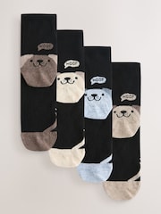 Dog Faces Heel and Toe Detail Ankle Socks 4 Pack - Image 1 of 7